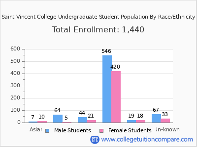 Saint Vincent College 2025 Undergraduate Enrollment by Gender and Race chart