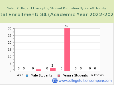 Salem College of Hairstyling 2023 Student Population by Gender and Race chart