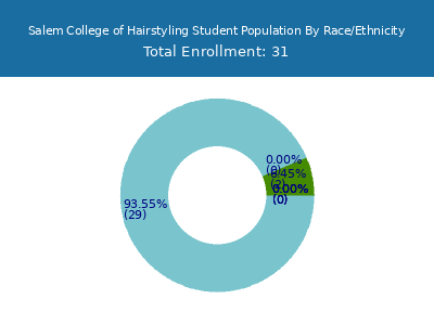 Salem College of Hairstyling 2025 Student Population by Gender and Race chart