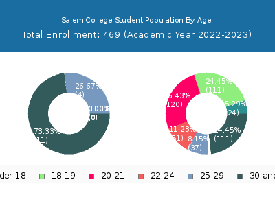 Salem College 2023 Student Population Age Diversity Pie chart