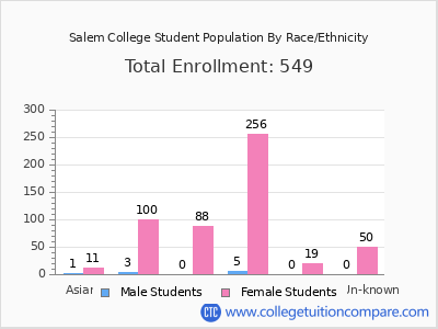 Salem College 2025 Student Population by Gender and Race chart