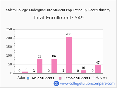 Salem College 2025 Undergraduate Enrollment by Gender and Race chart