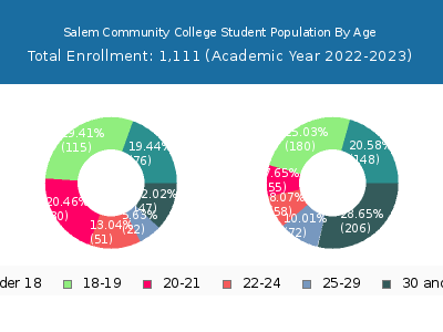Salem Community College 2023 Student Population Age Diversity Pie chart