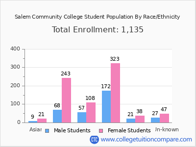 Salem Community College 2025 Student Population by Gender and Race chart