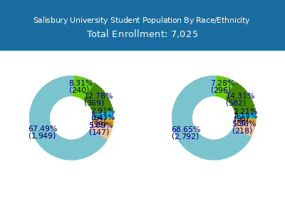 Salisbury University 2025 Student Population by Gender and Race chart