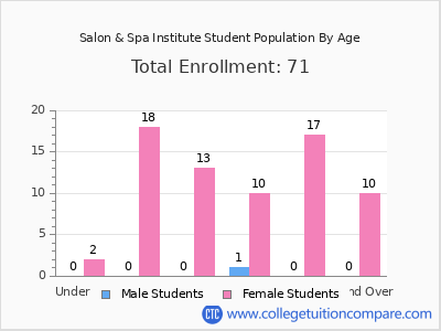 Salon & Spa Institute 2025 Student Population by Age chart
