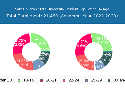 Sam Houston State University 2023 Student Population Age Diversity Pie chart