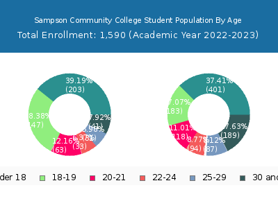 Sampson Community College 2023 Student Population Age Diversity Pie chart