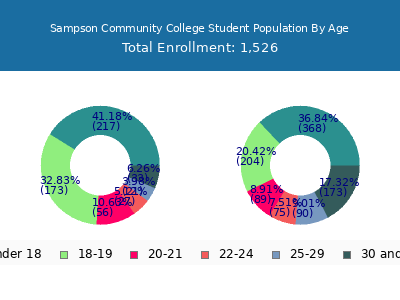 Sampson Community College 2025 Student Population Age Diversity Pie chart