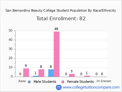 San Bernardino Beauty College 2025 Student Population by Gender and Race chart
