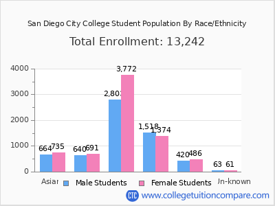 San Diego City College 2025 Student Population by Gender and Race chart