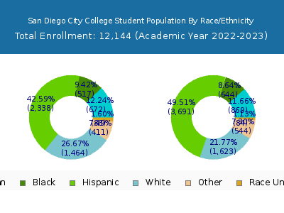 San Diego City College 2023 Student Population by Gender and Race chart