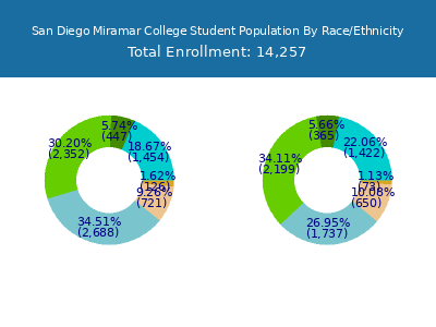 San Diego Miramar College 2025 Student Population by Gender and Race chart