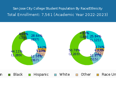 San Jose City College 2023 Student Population by Gender and Race chart