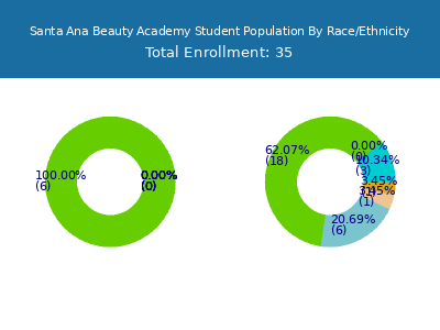 Santa Ana Beauty Academy 2025 Student Population by Gender and Race chart