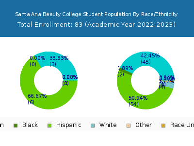 Santa Ana Beauty College 2023 Student Population by Gender and Race chart