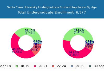 Santa Clara University 2024 Undergraduate Enrollment Age Diversity Pie chart
