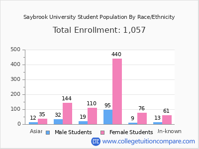 Saybrook University 2025 Student Population by Gender and Race chart