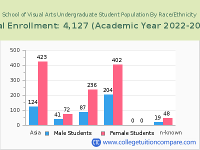 School of Visual Arts 2023 Undergraduate Enrollment by Gender and Race chart