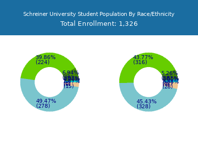 Schreiner University 2025 Student Population by Gender and Race chart