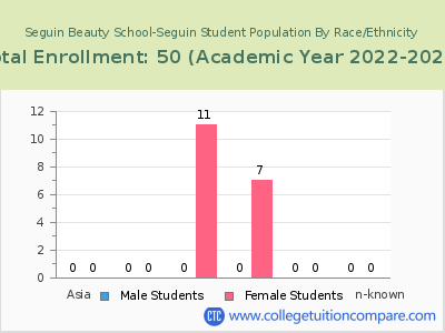 Seguin Beauty School-Seguin 2023 Student Population by Gender and Race chart