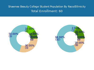 Shawnee Beauty College 2025 Student Population by Gender and Race chart