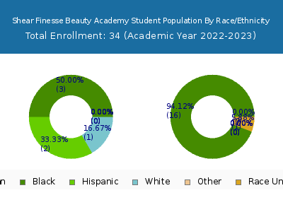 Shear Finesse Beauty Academy 2023 Student Population by Gender and Race chart