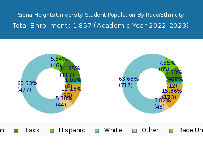 Siena Heights University 2023 Student Population by Gender and Race chart