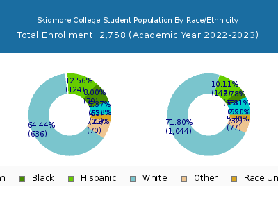 Skidmore College 2023 Student Population by Gender and Race chart