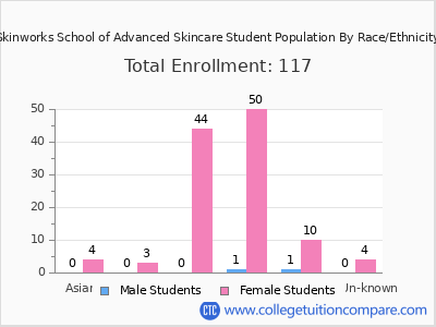 Skinworks School of Advanced Skincare 2025 Student Population by Gender and Race chart