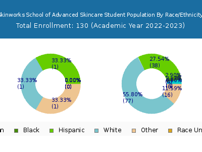 Skinworks School of Advanced Skincare 2023 Student Population by Gender and Race chart