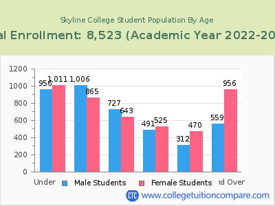 Skyline College 2023 Student Population by Age chart