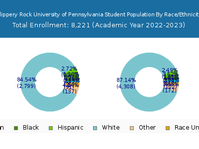Slippery Rock University of Pennsylvania 2023 Student Population by Gender and Race chart