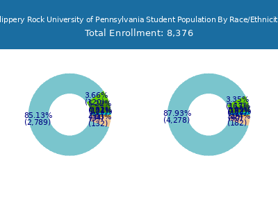 Slippery Rock University of Pennsylvania 2025 Student Population by Gender and Race chart