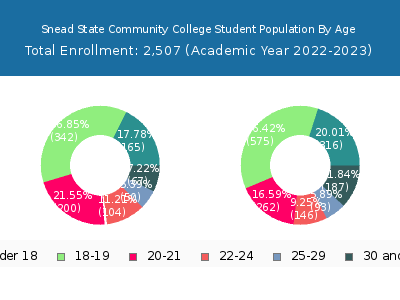 Snead State Community College 2023 Student Population Age Diversity Pie chart