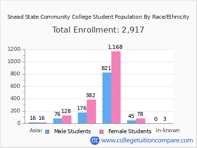 Snead State Community College 2025 Student Population by Gender and Race chart