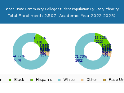 Snead State Community College 2023 Student Population by Gender and Race chart