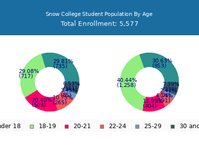 Snow College 2025 Student Population Age Diversity Pie chart