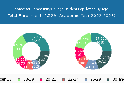 Somerset Community College 2023 Student Population Age Diversity Pie chart