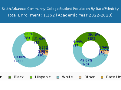 South Arkansas Community College 2023 Student Population by Gender and Race chart