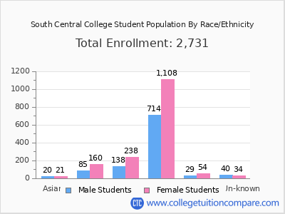 South Central College 2025 Student Population by Gender and Race chart