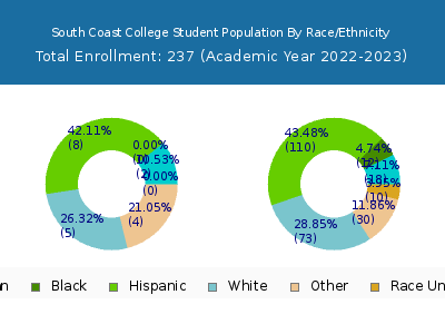 South Coast College 2023 Student Population by Gender and Race chart
