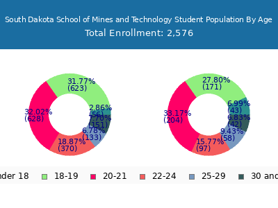 South Dakota School of Mines and Technology 2025 Student Population Age Diversity Pie chart
