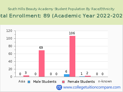 South Hills Beauty Academy 2023 Student Population by Gender and Race chart