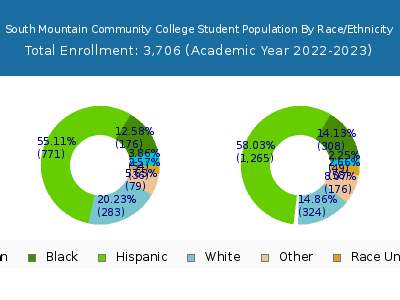 South Mountain Community College 2023 Student Population by Gender and Race chart