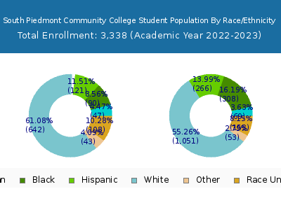 South Piedmont Community College 2023 Student Population by Gender and Race chart