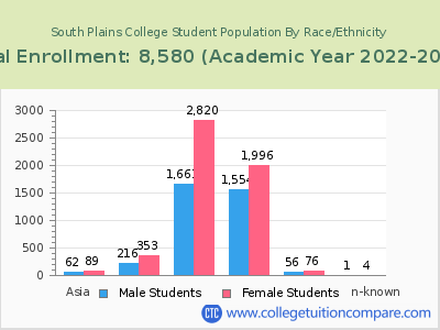 South Plains College 2023 Student Population by Gender and Race chart
