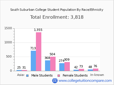 South Suburban College 2025 Student Population by Gender and Race chart