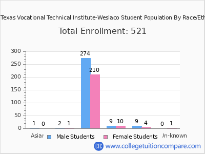 South Texas Vocational Technical Institute-Weslaco 2025 Student Population by Gender and Race chart