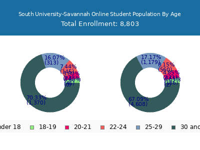 South University-Savannah Online 2024 Student Population Age Diversity Pie chart